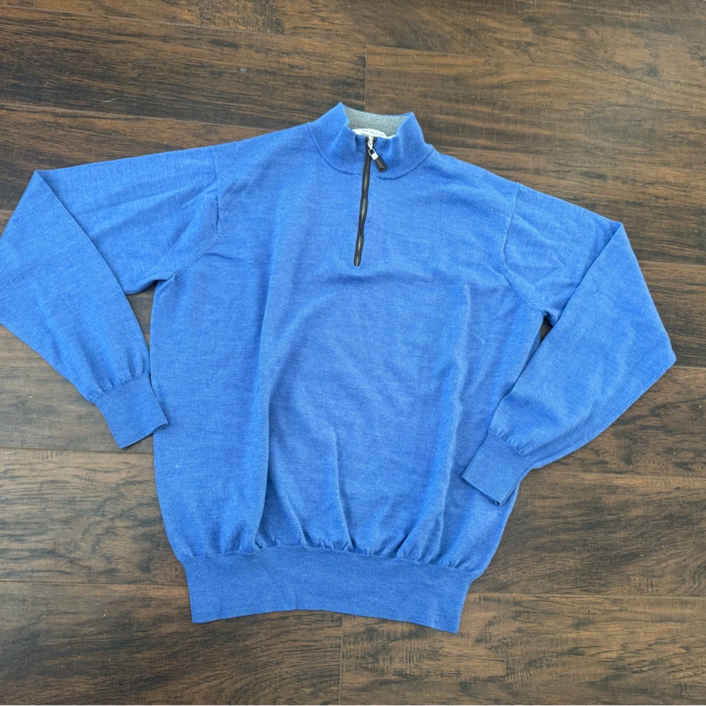 Peter Millar Sweater Men XL Merino Wool Silk 1/4 Zip Golf Pulllover Blue Preppy